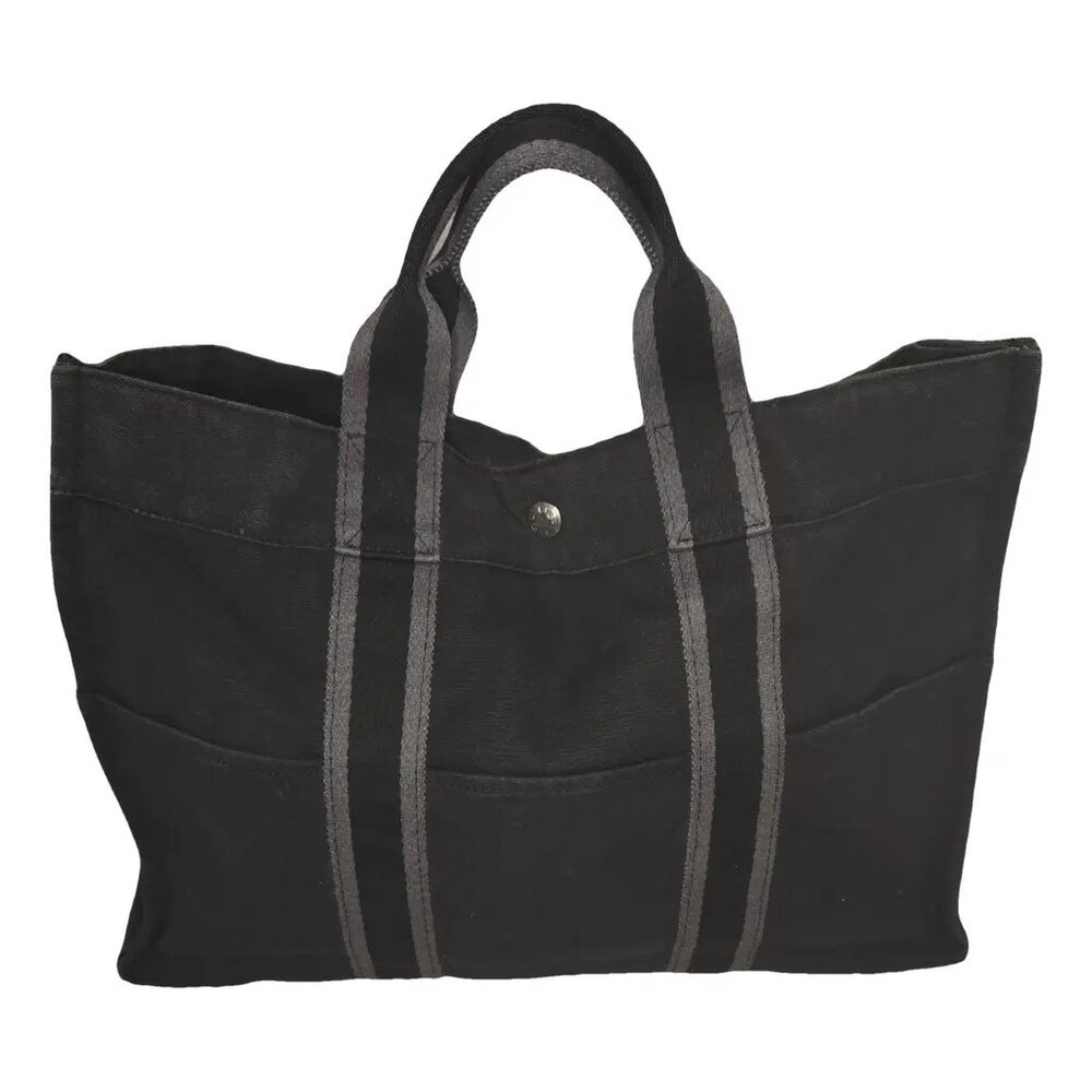 Hermes Tote Fourre Tout Toto Holdall GM Black Canvas Tote